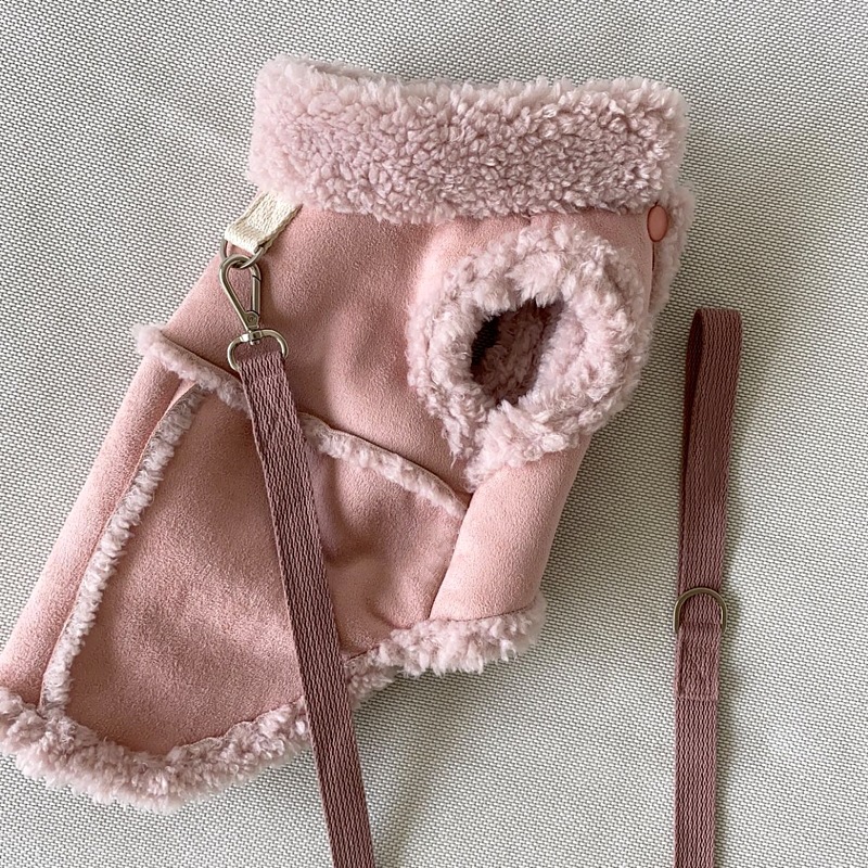 Pet Faux Suede Jacket Fuzzy Fleece Lined Winter Coat with D-Ring Classic Solid Dog Vests for Autumn & Winter - Wool Warm Pet Jackets Coat CH332