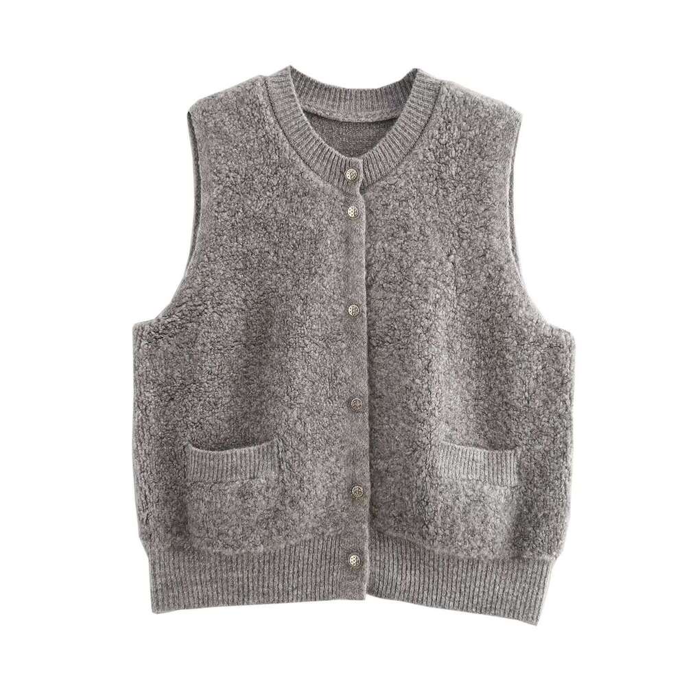 DHEssentials 2025 Autumn New French Simple Towel Chanel Style Round Neck Sleeveless Knitted Vest