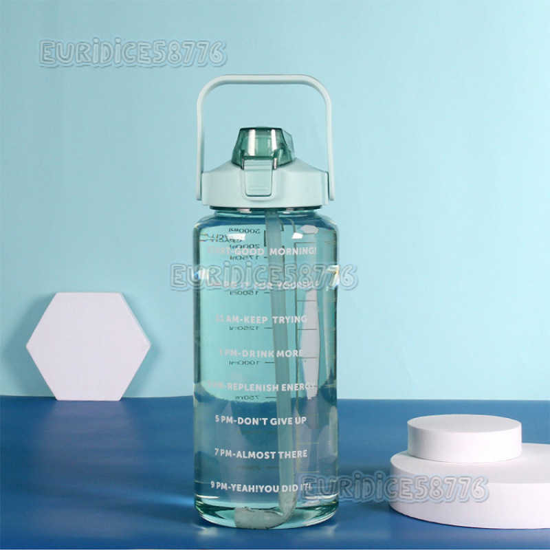Large Capacity Sports Water Bottle Ton Cup Transparent 2l Straw Cold Water Bottle Outdoor Space Cup Graduated Plastic Water Cup H250911
