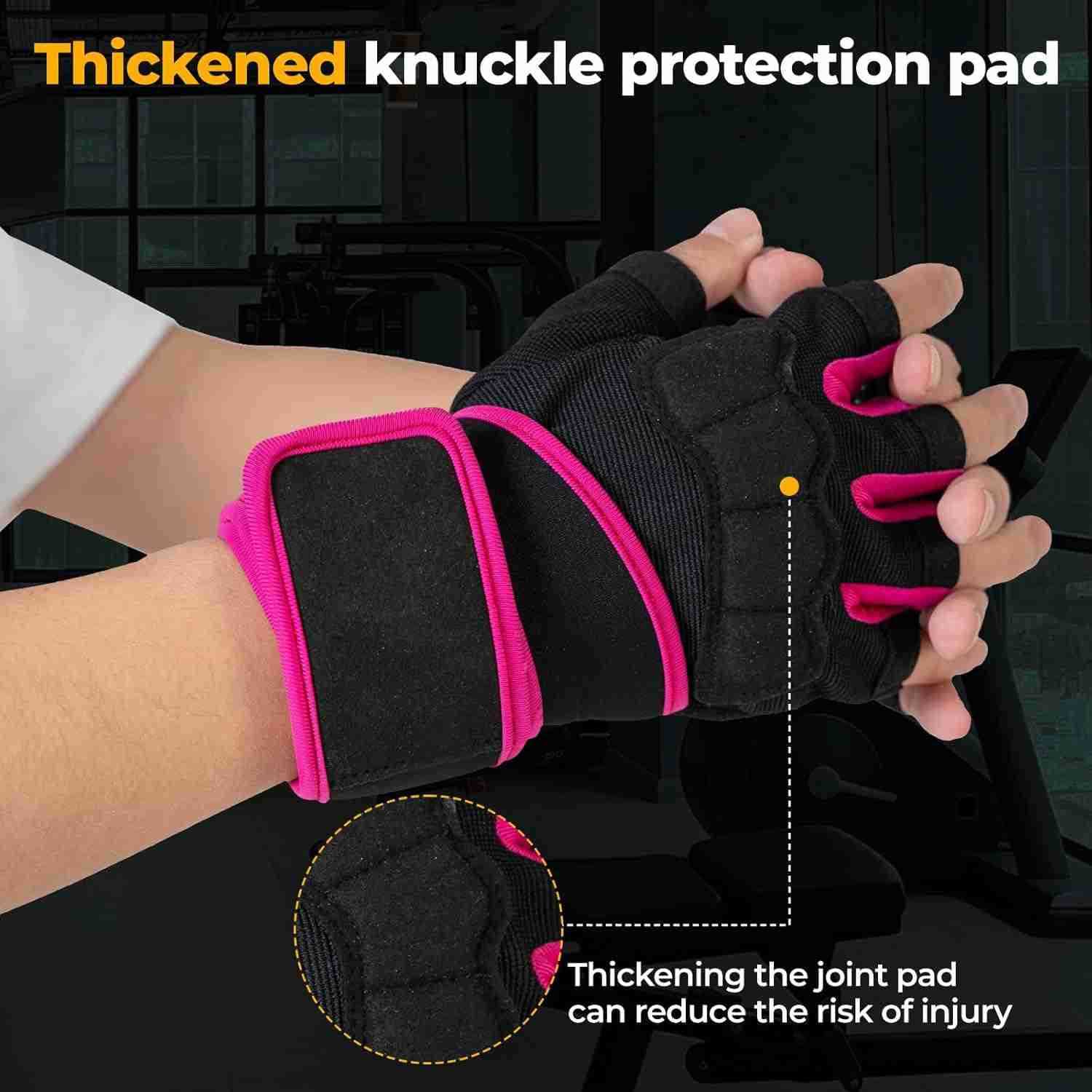 Workout Gloves for Men and Women Gym Weight Lifting Padded Gloves with Wrist Wrap Support Full Palm Protection Silicone Grip Cross Training Fitness Pu