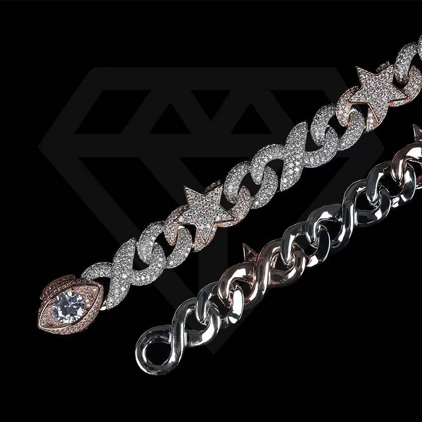 Hip Hop Rose Gold Plated Evil Eyes Cuban Link Chain 18mm CZ Diamond Moissanite Iced Necklace for Gift