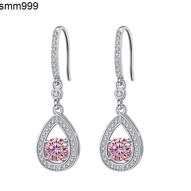 Fine Jewel New Design Round Shape S925 Silver Test Drill Pen 1205Ct Blue Pink Color Moissanite Dangle Earrings