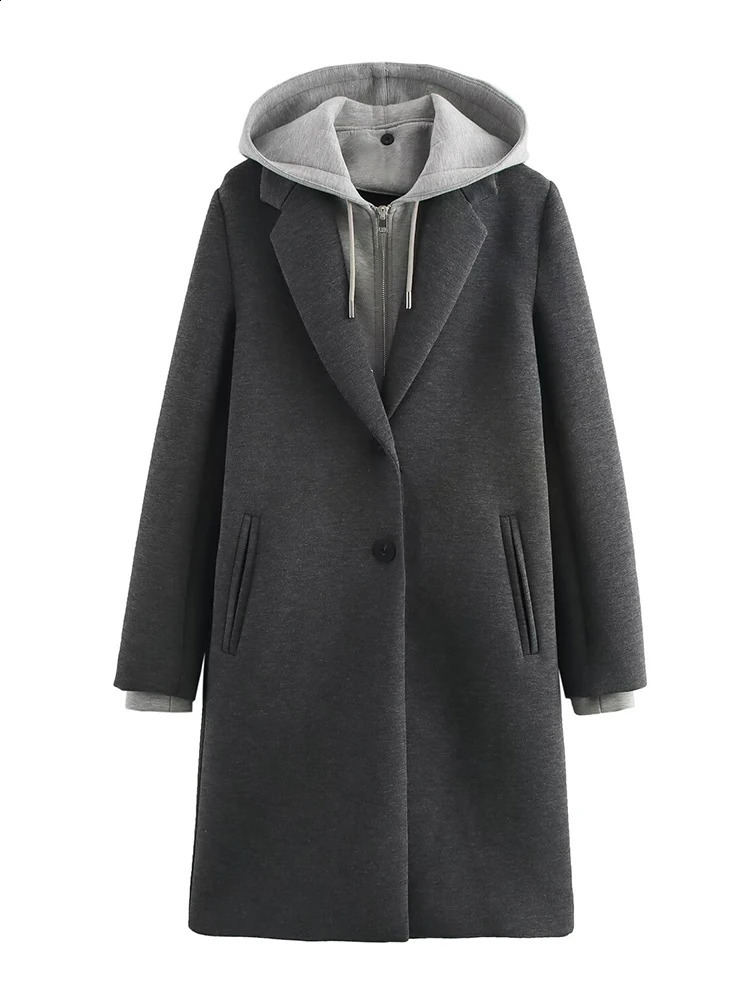 Spring and Autumn Style Detachable Hooded Splicing Temperament Casual Long Sleeve Coat Jacket 250911