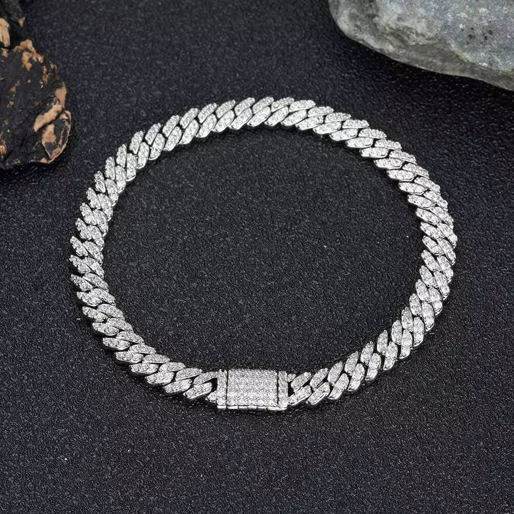 NUOYA Hip Hop Fine Jewelry 6mm 925 Silver Cuban Link Chain Micro Pave Shiny Zircon Iced Out Cuban Chain Necklace for Women