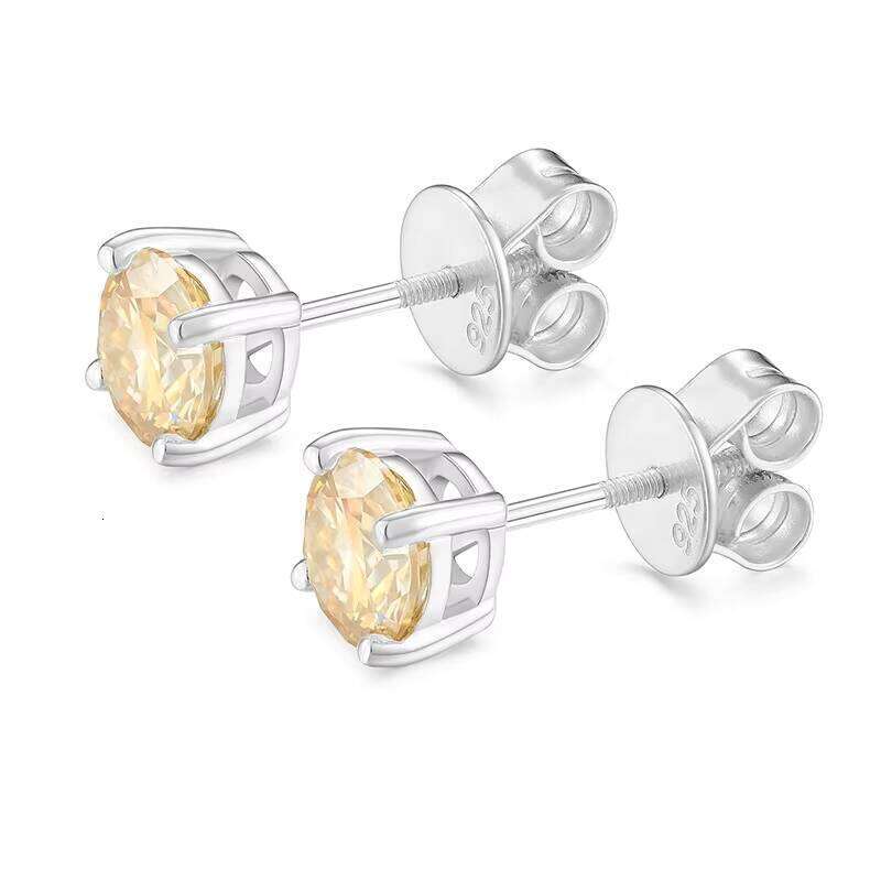 S Screw Back Men Sier Gold Earrings for Women Red Yellow Blue Moissanite Round Stud Earring