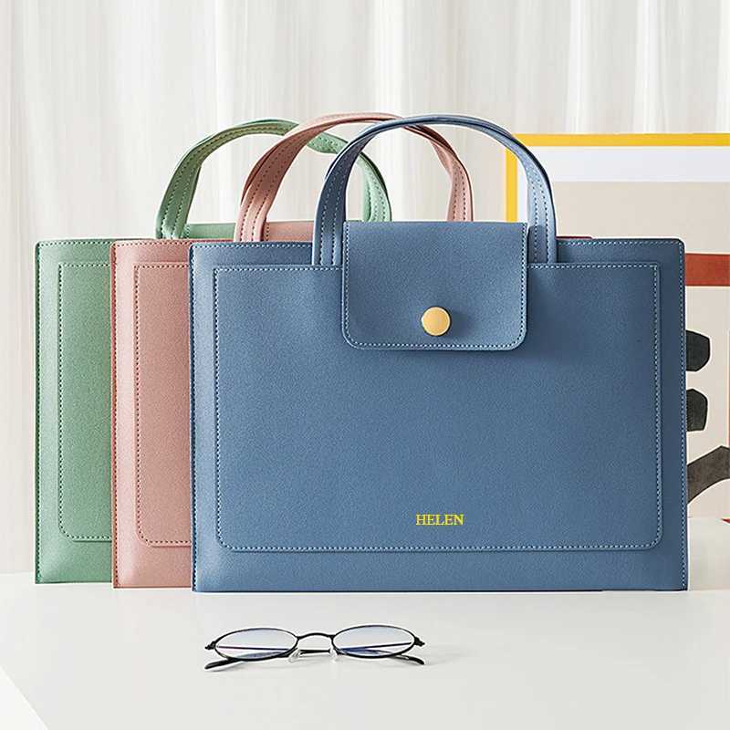 Portable Large Capacity Briefcase Custom Name A4 Paper Document Bag Fashion Woman Business 13 Inch Laptop Bag Tote Bags Z250906