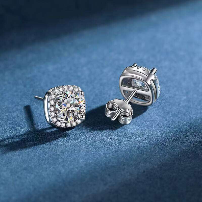 Wholesale Custom Jewelry Square Moissanite VVS Sterling Sier Fine Stud Earrings for Women