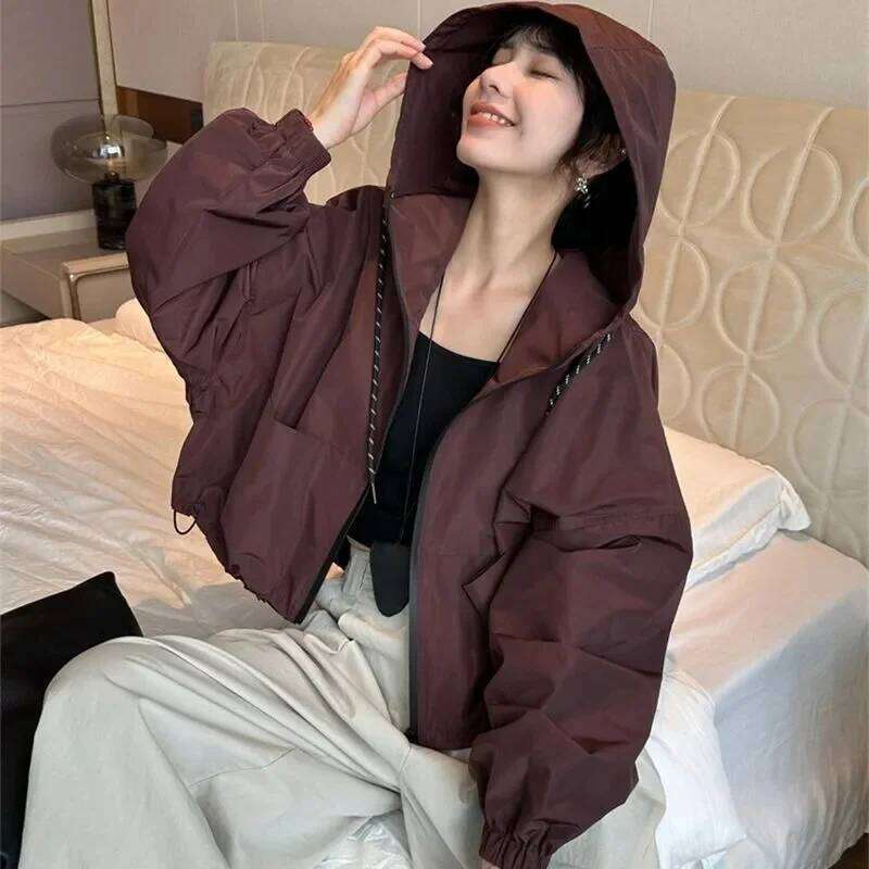 2025 New Fashion Women Hooded Autumn Casual Zipper Pockets Jackets Coats Female Long Sleeve Windbreaker Jacket