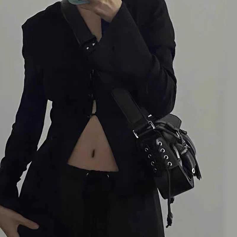 Y2K Korean Women Harajuku Vintage Gothic Black Hand Bag Aesthetic Elegant Punk Wallet Purse Handbags Shoulder Trend Tote Bags Z250911