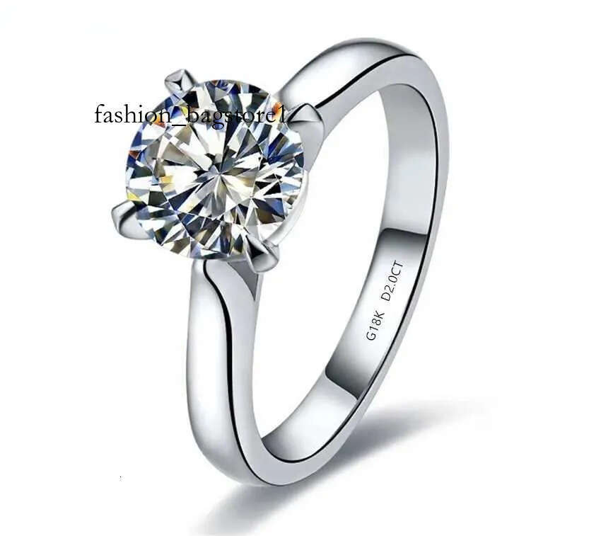 Solitaire Solid White Gold AU750 2CT Round Moissanite Dia Women Wedding Engagement Ring Best Anniversary Day Gift For Girl d240419