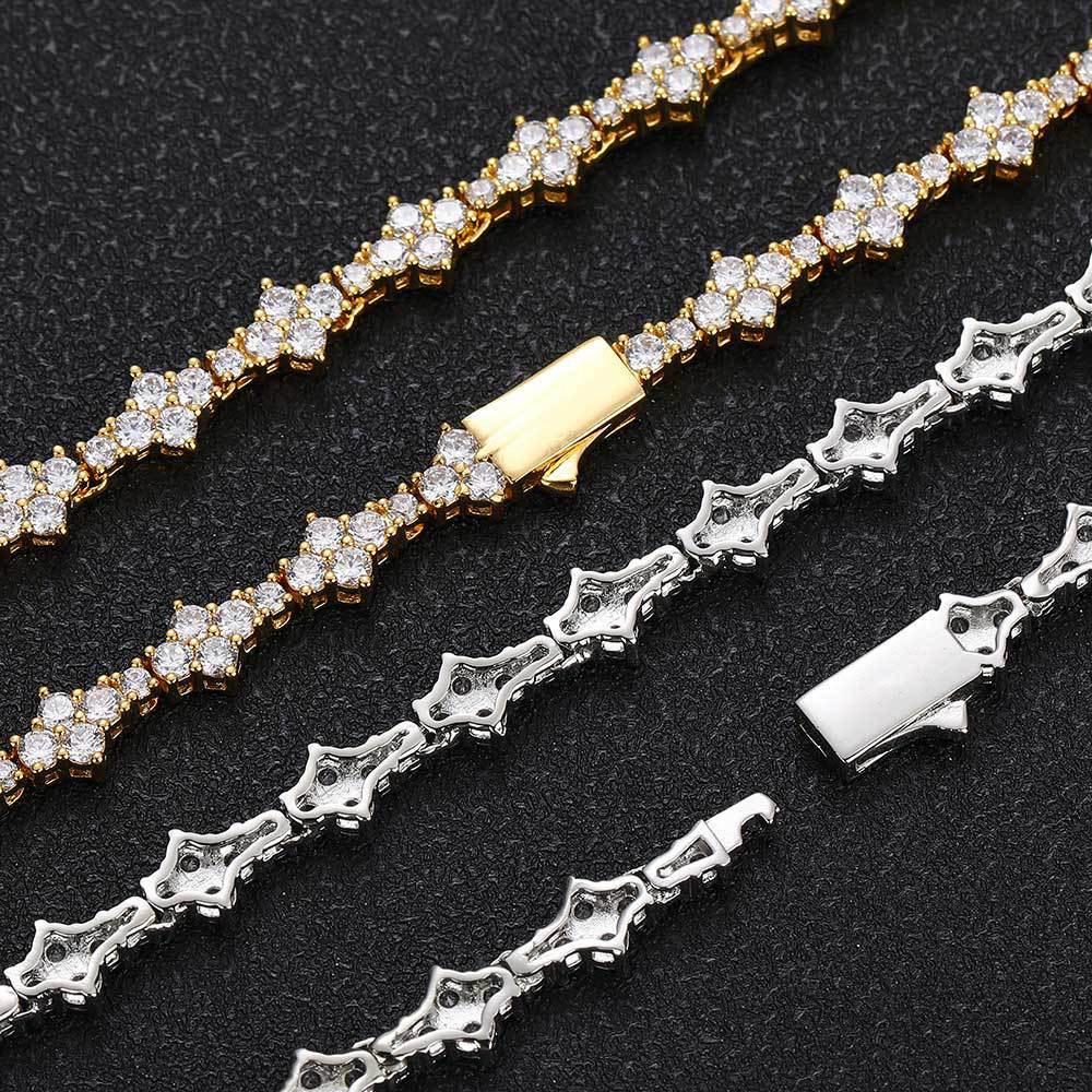 Hip Hop Tennis Chain Necklace Bracelet 5A Zircon Real Gold Plated Spring Clasp Clavicle Chain Jewelry