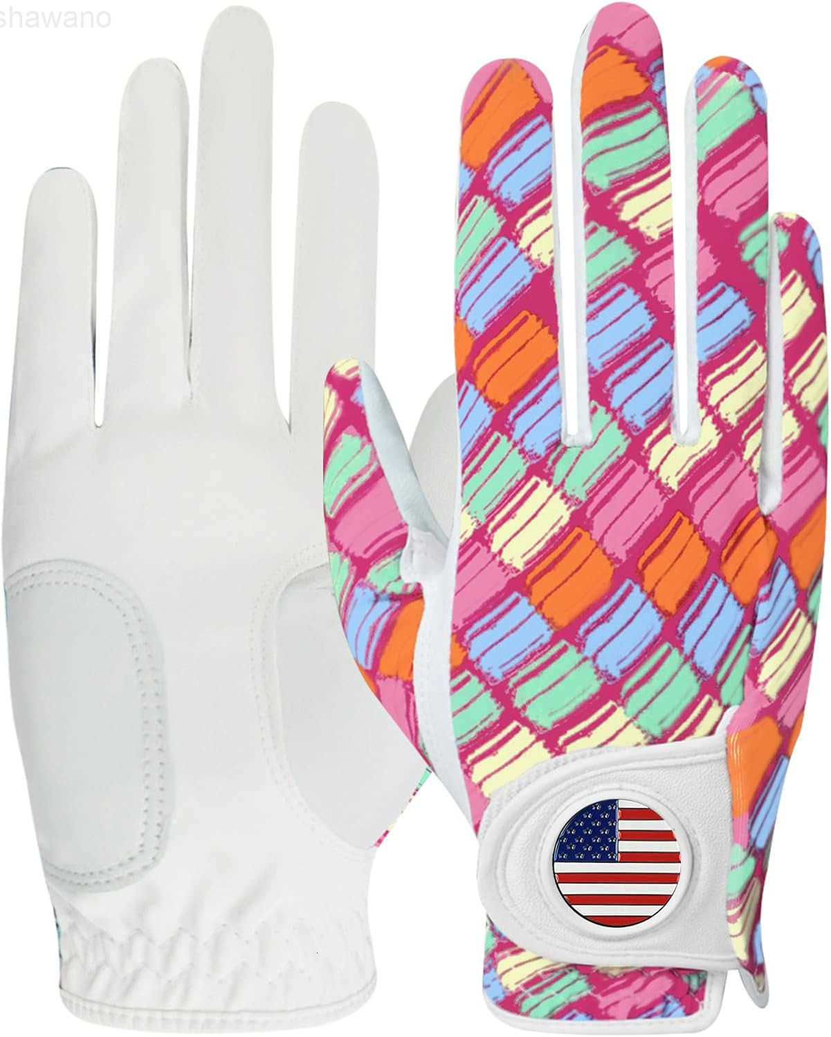 Sport Womens Golf Glove with Ball Marker Rain Left Right Hand Leather Printed Pack Ladies Golf Gloves All Weather Grip Breathable Soft Size Small Medi