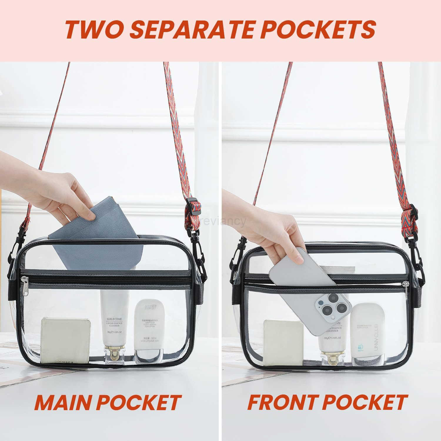 Clear Bag Stadium Approved Crossbody Shoulder Messenger Clear Purse with Adjustable StrapW250911