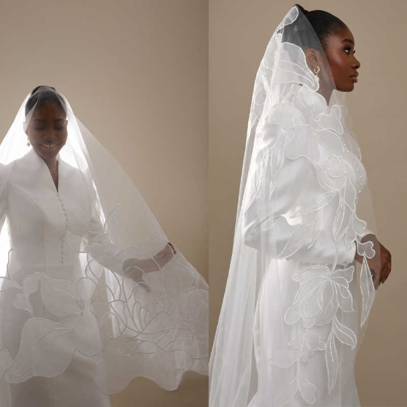 Simple Pearls Wedding Veil Appliques 1 Layer Long Chapel Length Bride Veils With Comb Customized Bridal Accessories High Quality
