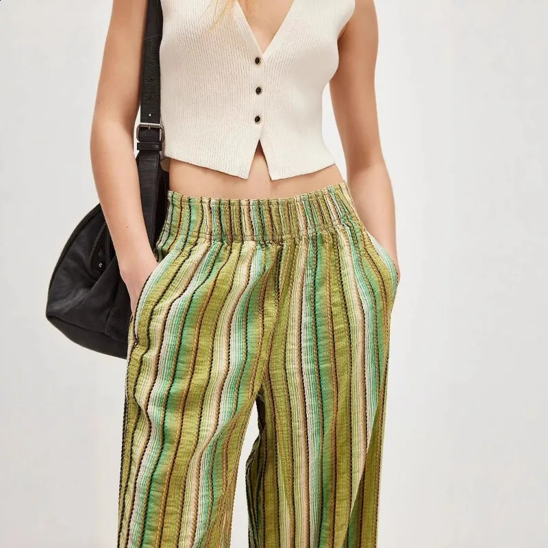 Autumn and Winter Fashion Womens Wide Leg Trousers Printed Striped Loosefitting Highwaisted Pants 250911