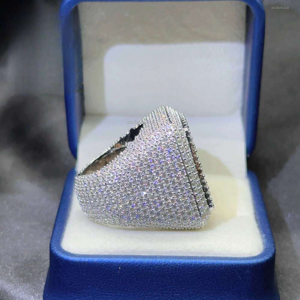 Hiphop Mens Pave Hip Hop Iced Out Cuban Ring Sier Rings Vvs Moissanite Dia Rapper Jewelry