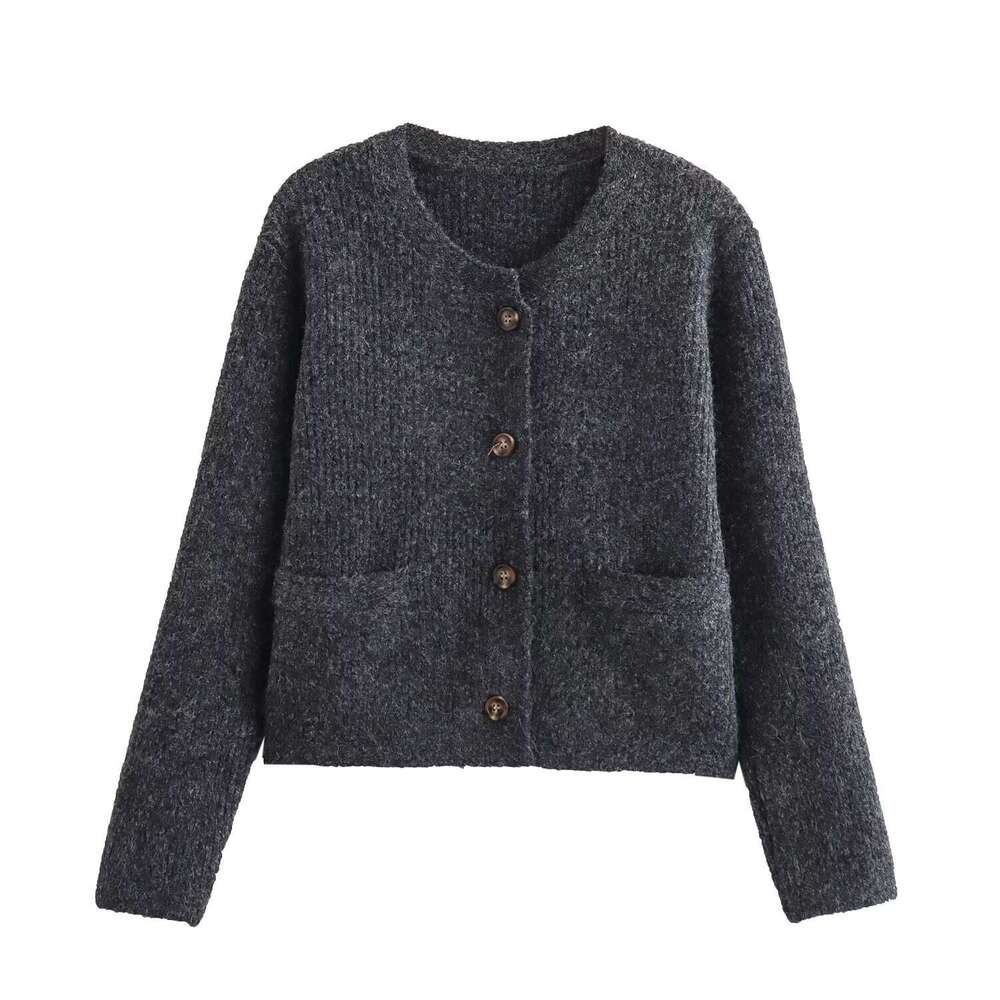 DHEssentials 2025 Autumn New French Style Soft Comfortable Round Neck Casual Long Sleeve Knitted Jacket