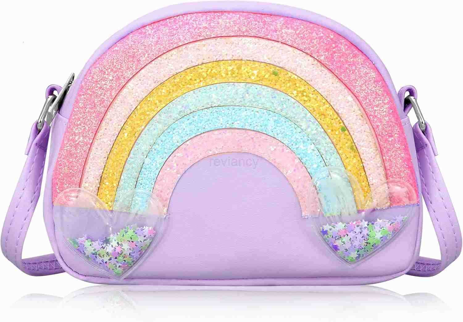 Cute Girls Crossbody Bag Rainbow Crossbody Bag for Little Girls Toddler Kids Small Wallet Crossbody Purse Shoulder Bags Handbag Cross Body Bag PurpleW