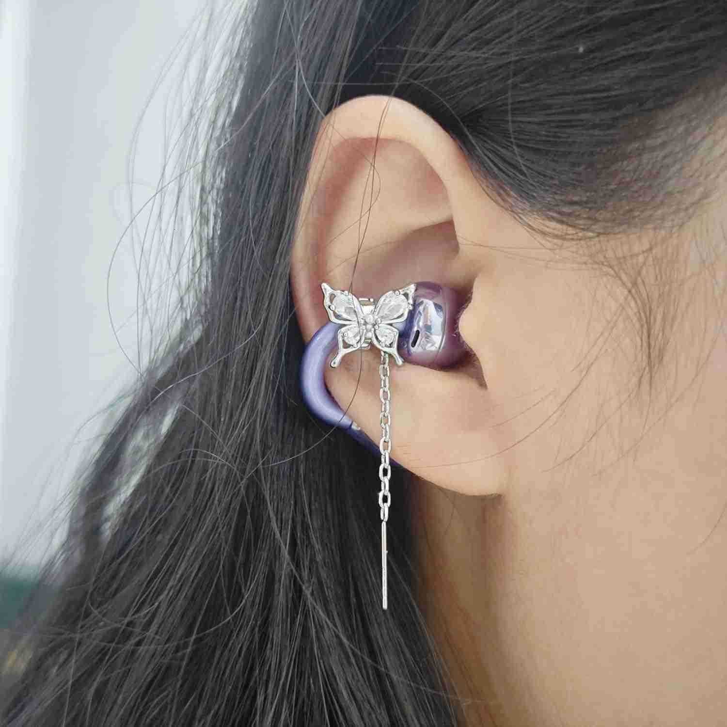 Rhinestone for Clip on Earbuds Open Ear Accessories Elegant Zirconia Decorative Earphone Accessories Removable Exquisite DIY Decoration ButterflyW2509