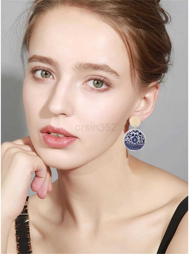STORE Chic Fashion Royal Blue Geometric Earrings Acrylic Ethnic Style Dangle Drop Earrings for Women Unique Personalized Charm Earrings GiftW250911