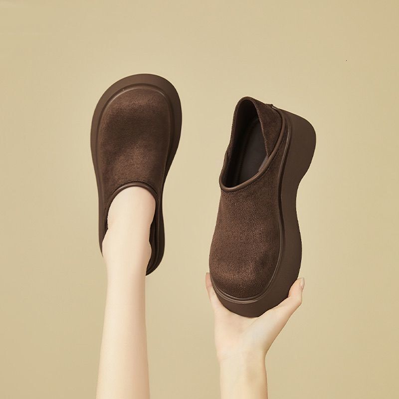 Autumn new designer shoes suede fashionable slip sleeve thick sole height increasing loafers platform sole women's shoes