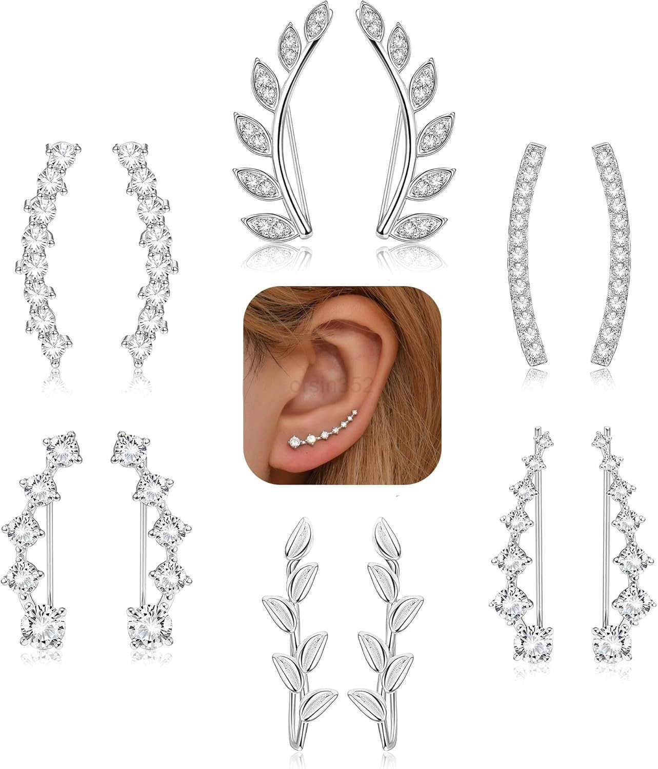 6Pairs Ear Cuffs Climber Hoop Earring CZ Arrow Crawler Stud Earring Jacket for WomenW250911