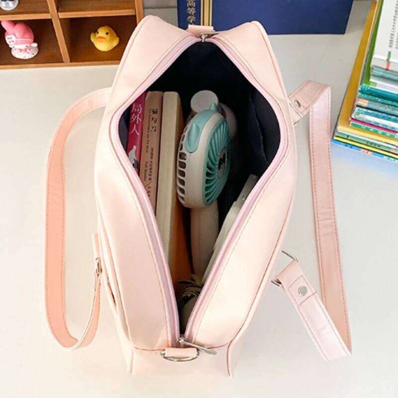 Women Jk School Handbag Large Capacity PU Anime Crossbody Transparent Love Heart Shoulder Uniform Bag For Shopping Commuting