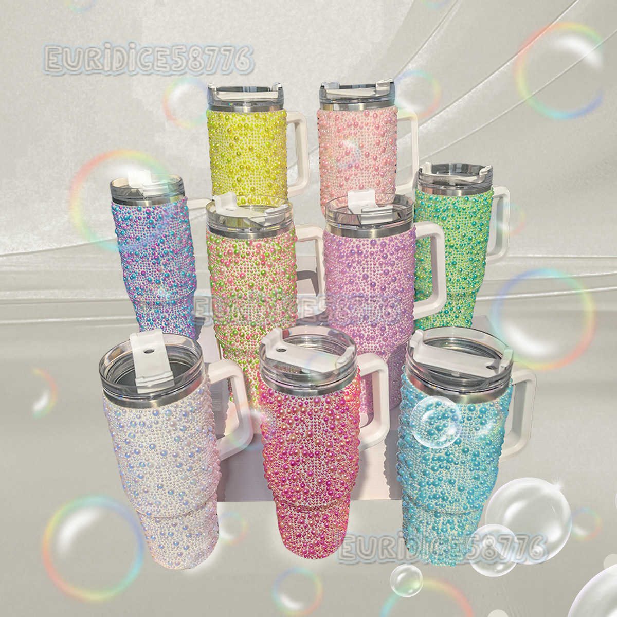 Pearl Diamond Insulated Cup Exquisite 40oz with Handle Portable Car Cup Stainless Steel Water Cup Portable Car Cup H250911