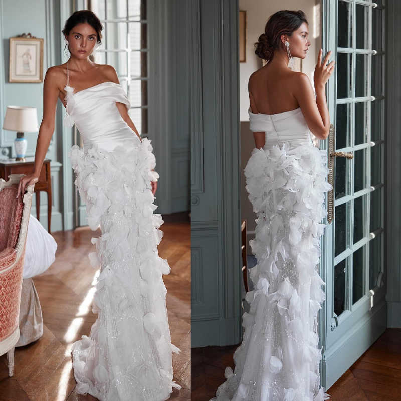 Luxury Prom Dresses Mermaid Women's Flowers Sexy Mermaid Satin One Shoulder Bridal Gowns Vestidos De Novia 2025 Customized