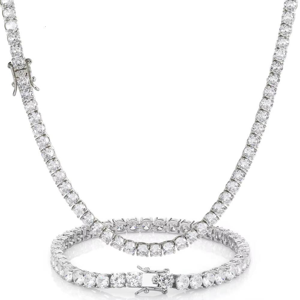 3mm 4mm 5mm Hip Hop 18K Gold Plated Iced Diamond Necklace Bling CZ Tennis Chain Necklace