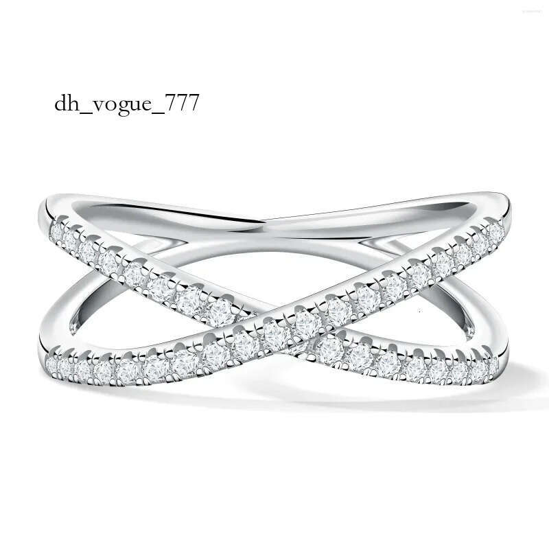 Cluster Rings X-Cross Ring Sterling Sier D Color Moissanite Dia For Women Gold Plated Wedding Eternity Fine Jewelry