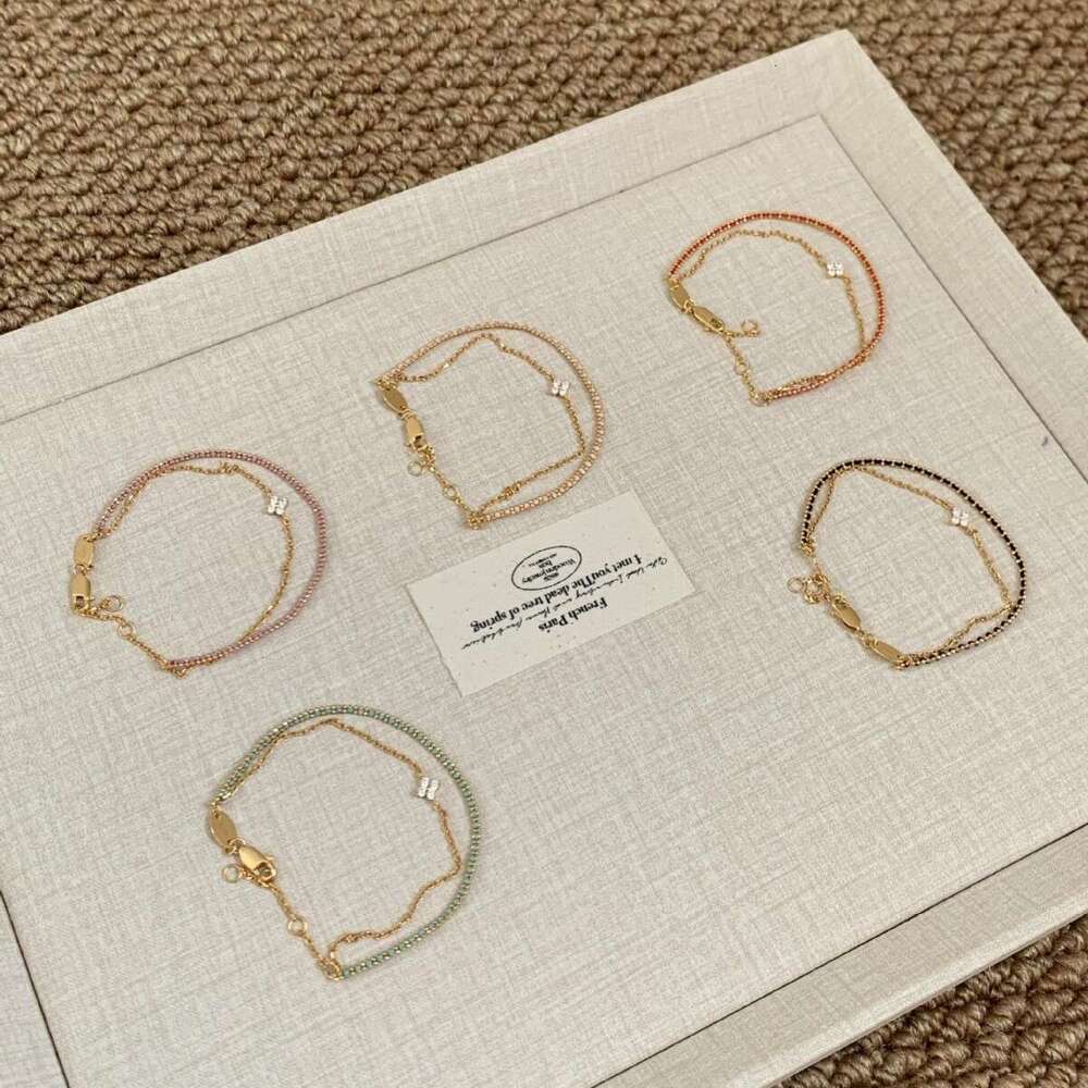French Minimalist Double Layer Four-Leaf Flower Woven Bracelet for Women Vintage Simple Versatile Hand Rope Niche Design Jewelry