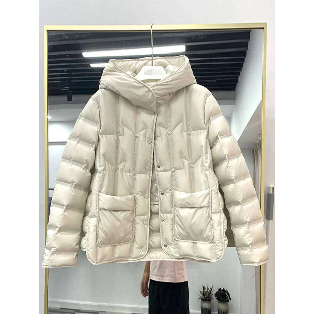 Lagabogy 2025 Winter Women 90% White Duck Down Coat Female Stand Collar Single-Breasted Puffer Jacket Casual Loose Hooded Parkas
