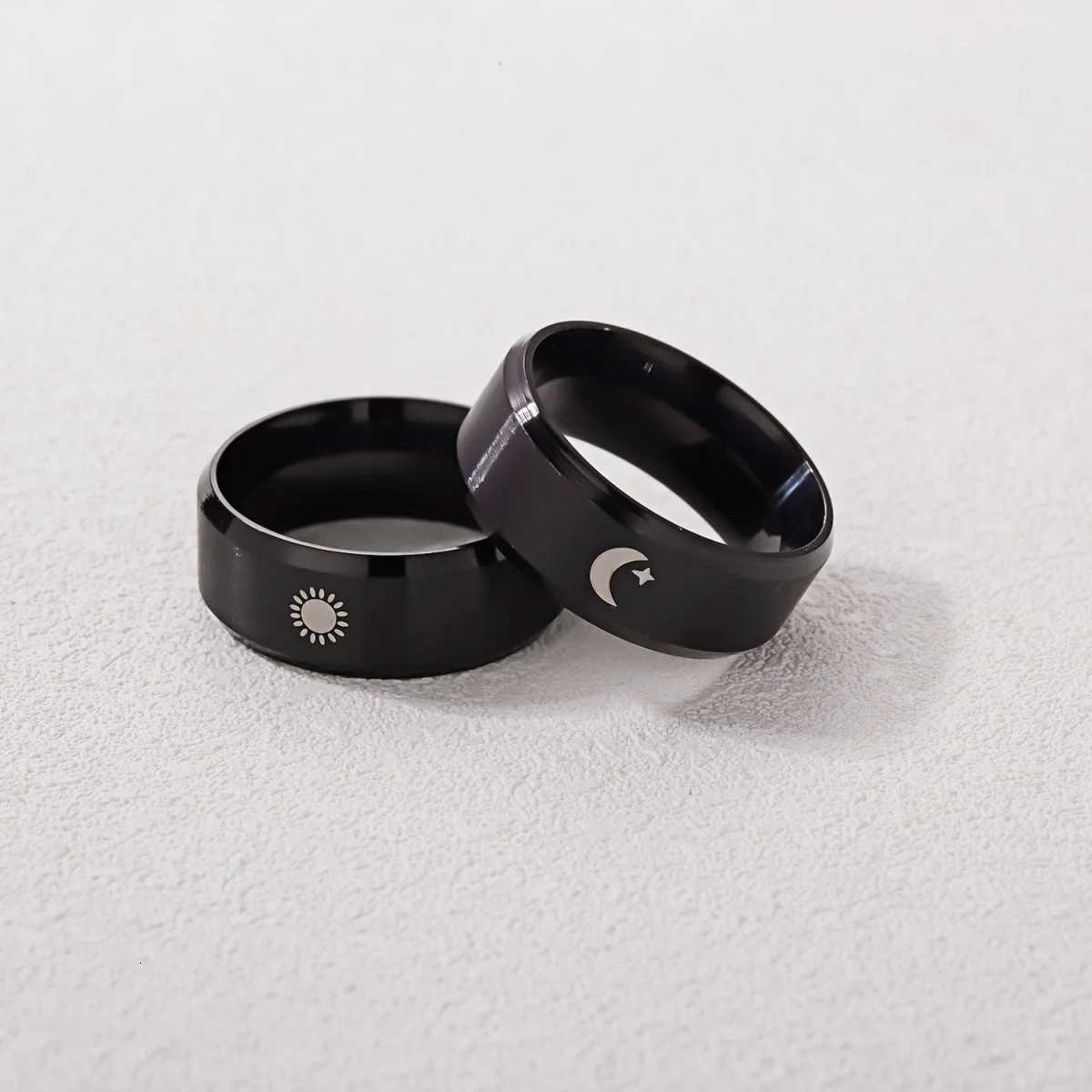 Black Color Stainless Steel Sun Moon Couple Rings For Women Men Minimalist Trendy Star Moon Sun Knuckle Ring Anniversary Jewelry W250911