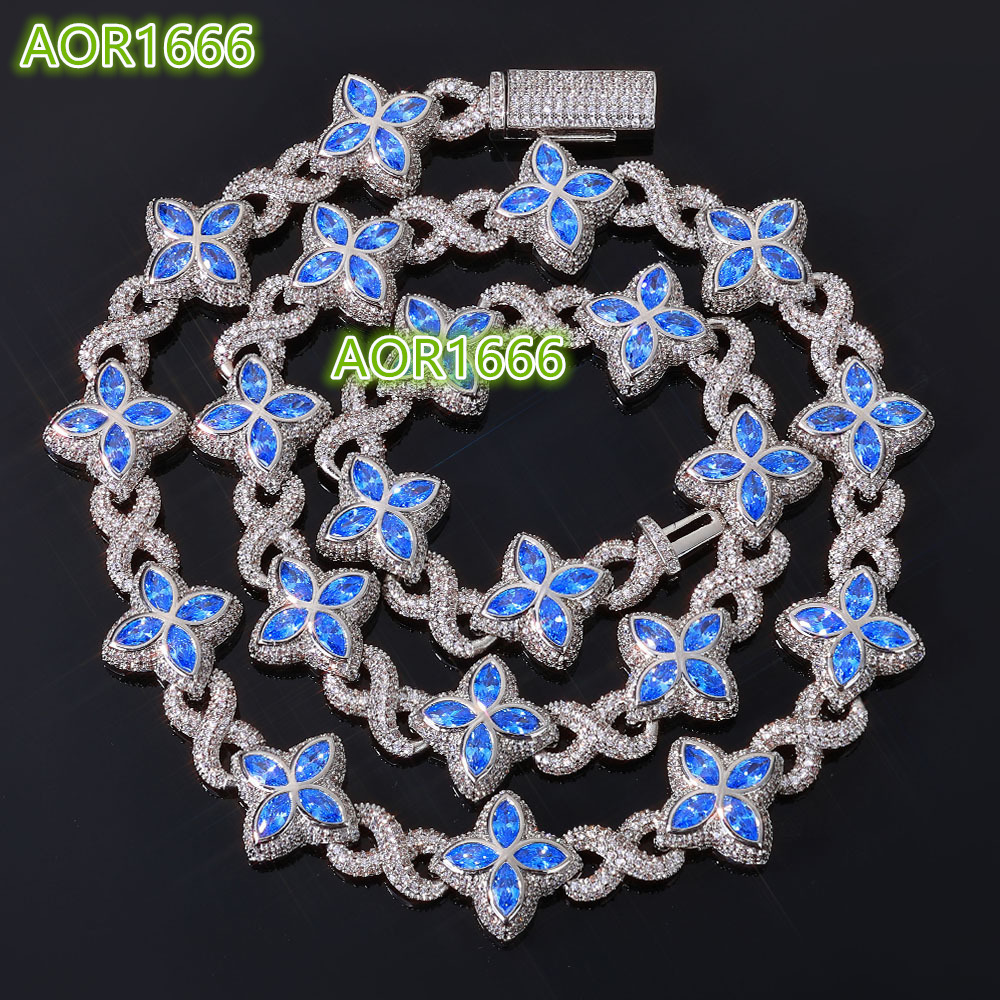 Hip Hop 19mm Four Clover Bracelet 18k Gold Plated Iced Out Green Blue Black Zircon Clover Bracelet Chain for Women and Women