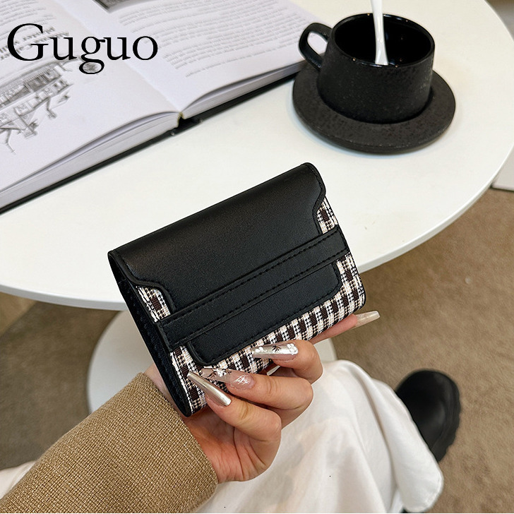 Guguo Free Shipping Designer Luxury Wallet Fashion European And American Retro High-end Sense Trend Print Fold Card Holder Short Coin Purse