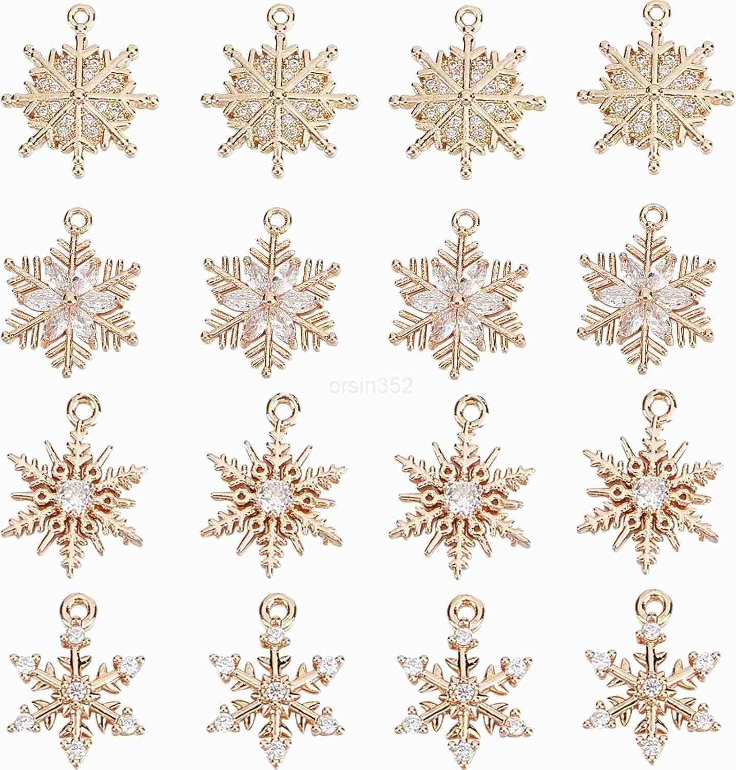 1 Box 16Pcs 4 Style Snowflake Charm Christmas Charms Snowflakes Charms Xmas Snow Cubic Zirconia Charm for Jewelry Making Charms DIY Necklace EarrW2509