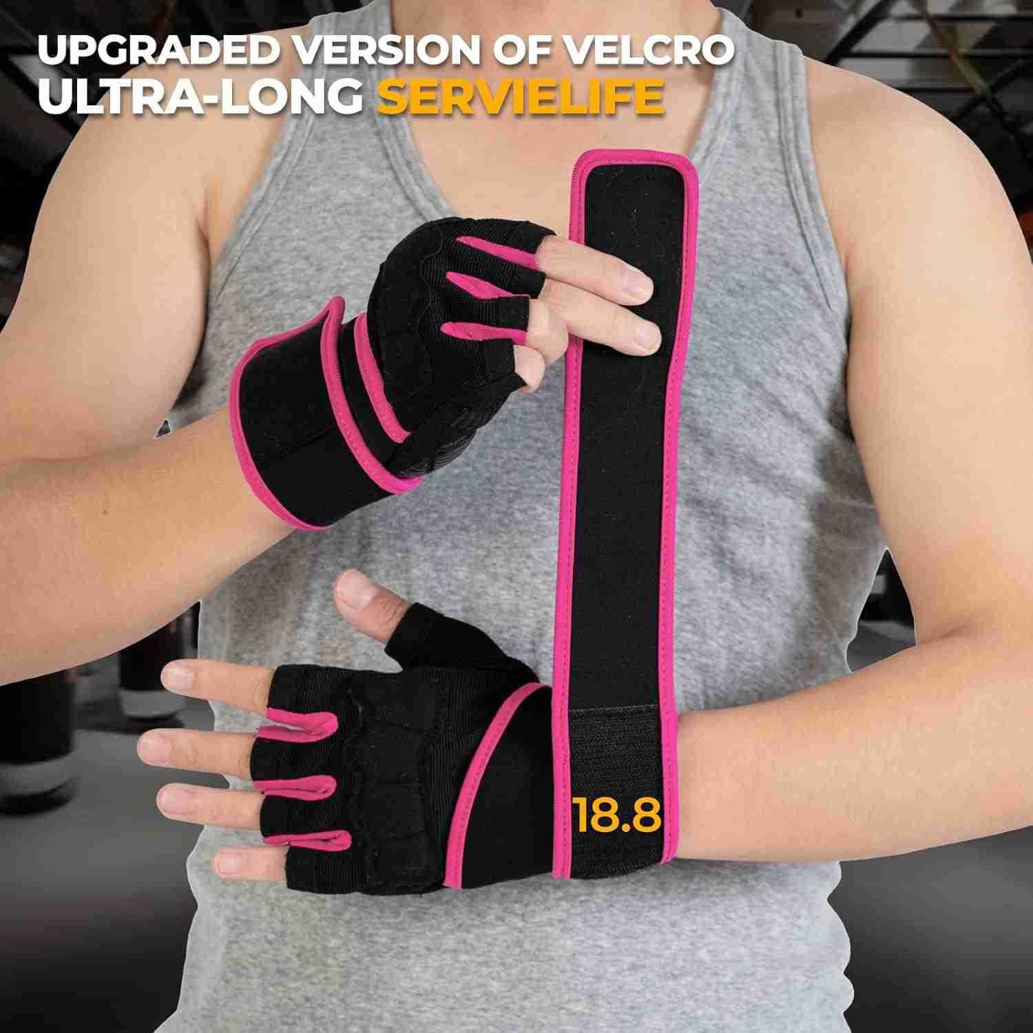 Workout Gloves for Men and Women Gym Weight Lifting Padded Gloves with Wrist Wrap Support Full Palm Protection Silicone Grip Cross Training Fitness Pu