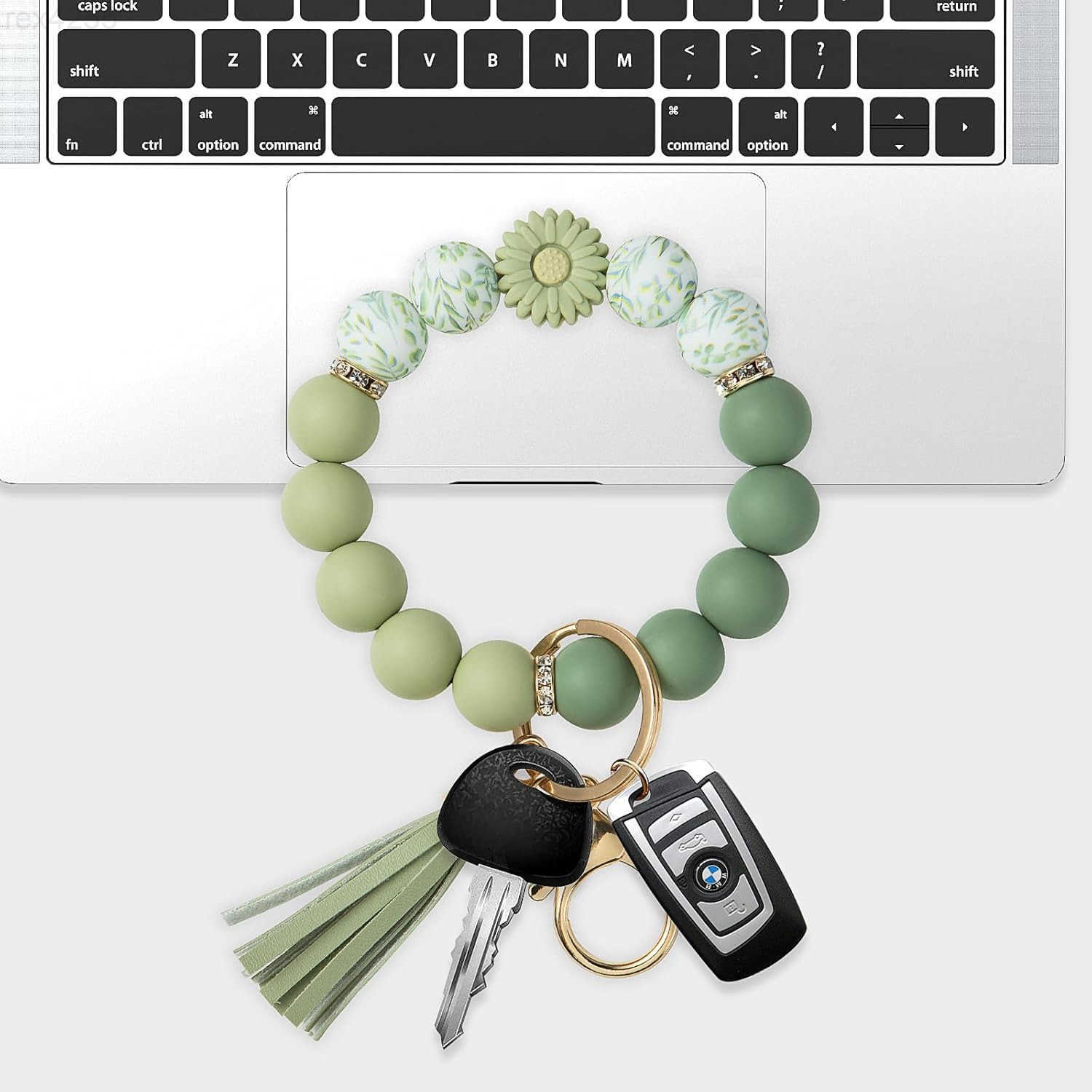 Keychain Bracelet Wristlet with Wallet Card Holder Pocket Flower Tassel Purse Silicone Key Ring for WomenW250911