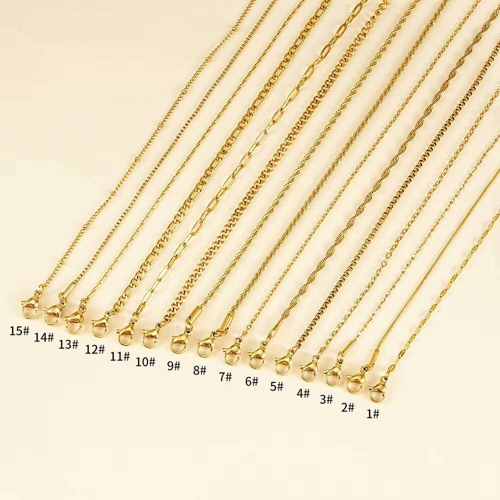 Non Tarnish Fashion Jewelry Stainless Steel Cuban Link Chain 18k Gold Plated Rope Snake Figaro Chain Necklace for Man Women