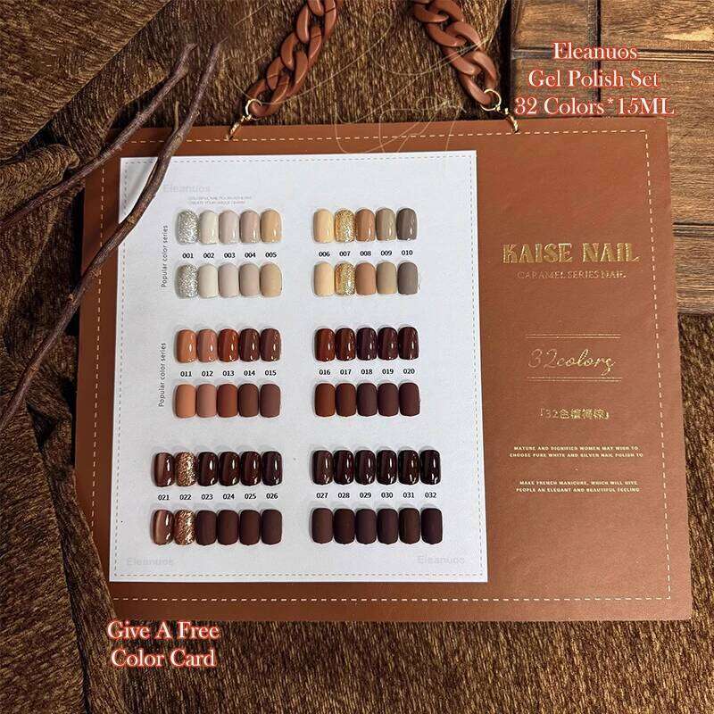 Eleanuos Autumn Polishing 32Pcs Mixed Clearcoat Dark Brown Semi Permanent UV LED Nail Primer Finish Gel Salon Learning