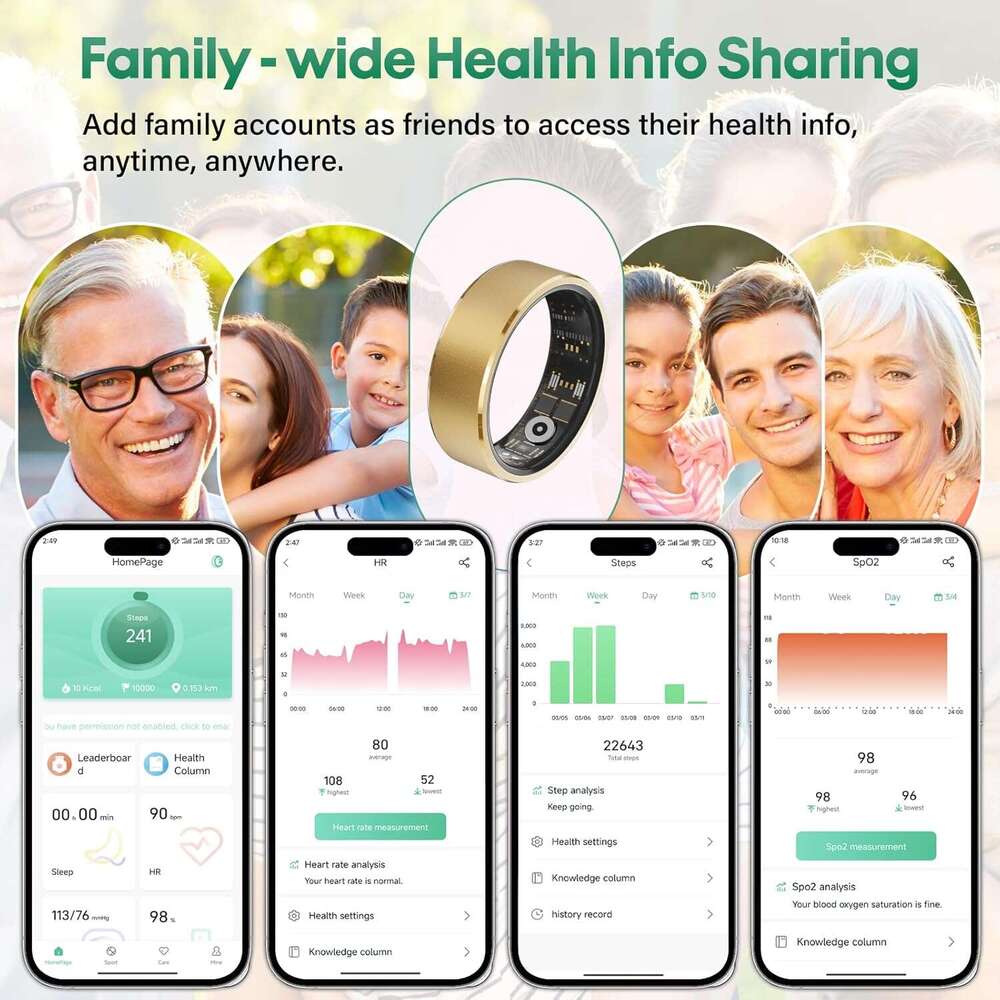 Smart Ring Health Fiess Tracker for Women Men Gold (8#)