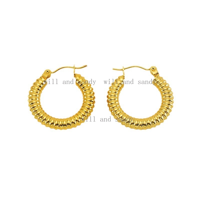Non Tarnish 18K Gold Braid Hoop Earrings Shining Stainless Steel Buckle Earring Wedding Bridesmaid Earrings for Woman Girls Hip Hop Fashion Luxury Jew