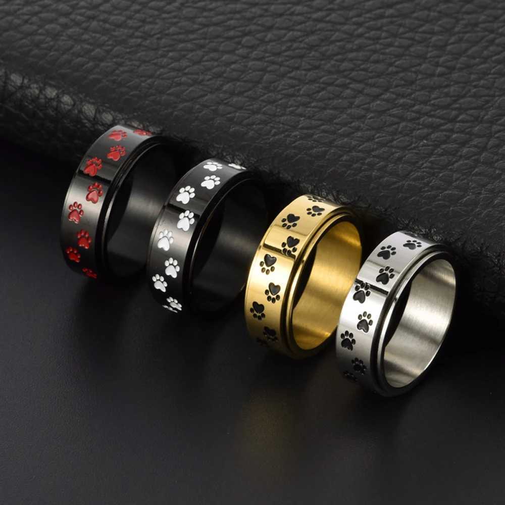 Titanium Steel Rotating Dog Paw Ring for Men Punk Gothic Adjustable 8MM Wide Band Unique Mechanical Jewelry Gift for Him W250911