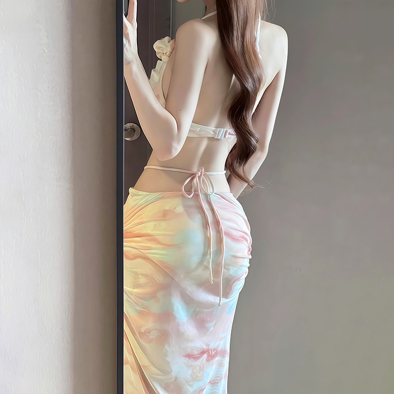 2025 New Two-Piece Bikini Swimsuit for Women, High-End Three-Piece Set, Sexy Long Skirt, Underwire Push-Up Vacation Swimwear