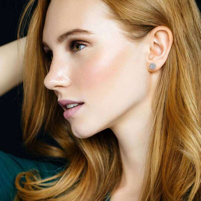 YH Jewellery S Sterling Sier with Dia Halo Center Stone Fine Jewelry Elegant Earring Post Earrings