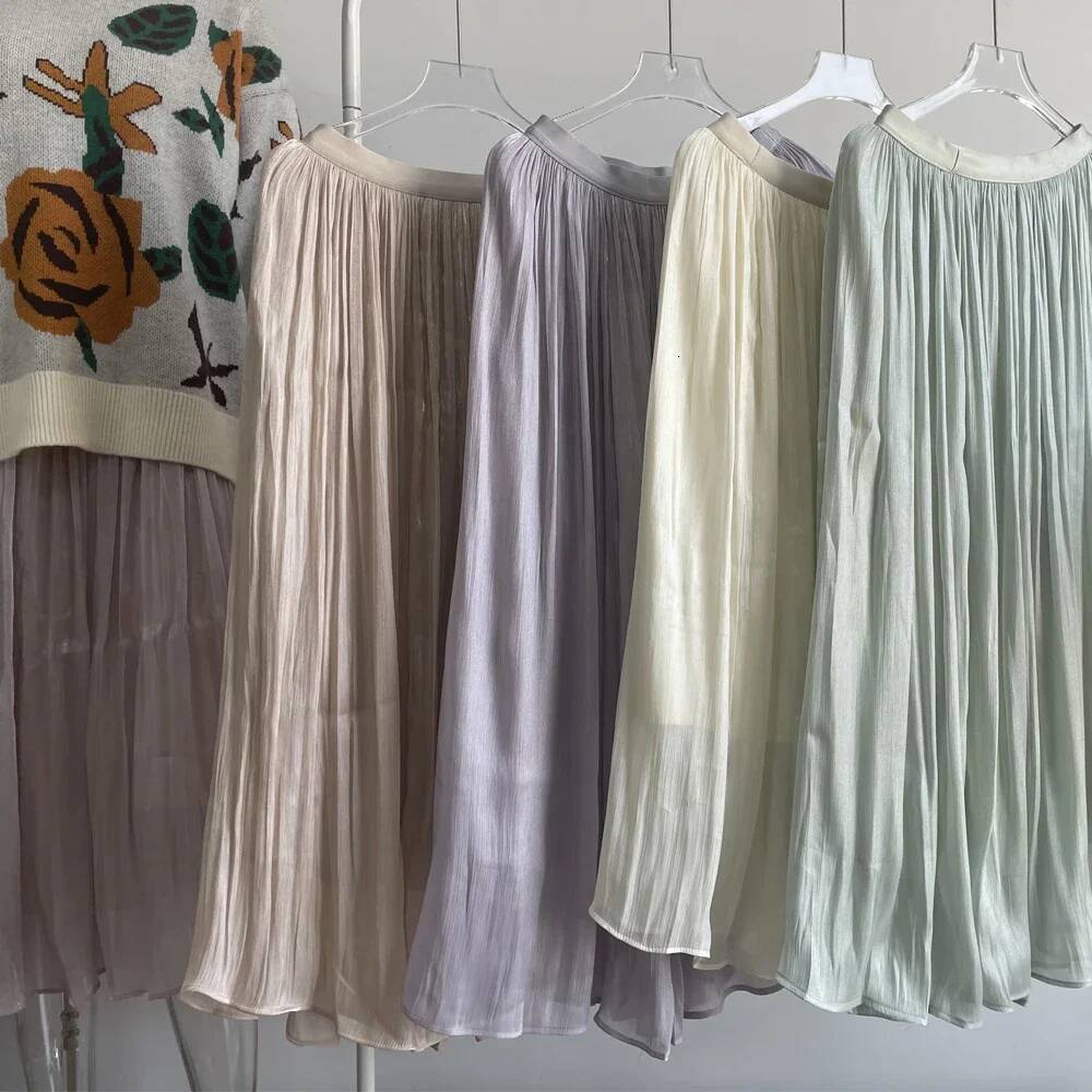 Hirsionsan Satin High Waist Skirts Women 2024 New Soft Smooth Silk Office Lady Basic Midi Chic Elegant Glossy Long Skirt dongdumaoyi