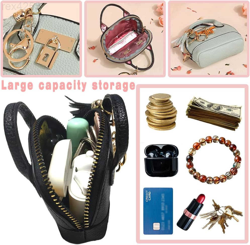 Mini Tote Bag Keychain Coin Purse Pu Leather Key Chain Small Change Purse for Women Keychain Pouch Mini Makeup Bag Cute Zipper Coin Purse Small Wallet