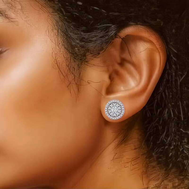 S VVS Moissanite Earrings for Men Sterling Sier Halo Cluster Stud Hip-hop Style with GRA Certificate Gift