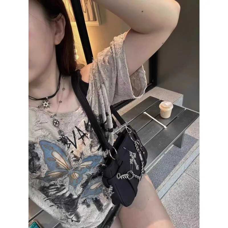 Vintage Spice Girls Y2k Women Handbags Punk Trendy Biker Chain Cross Shoulder Bag Ladies Underarm Tote Bag W250911